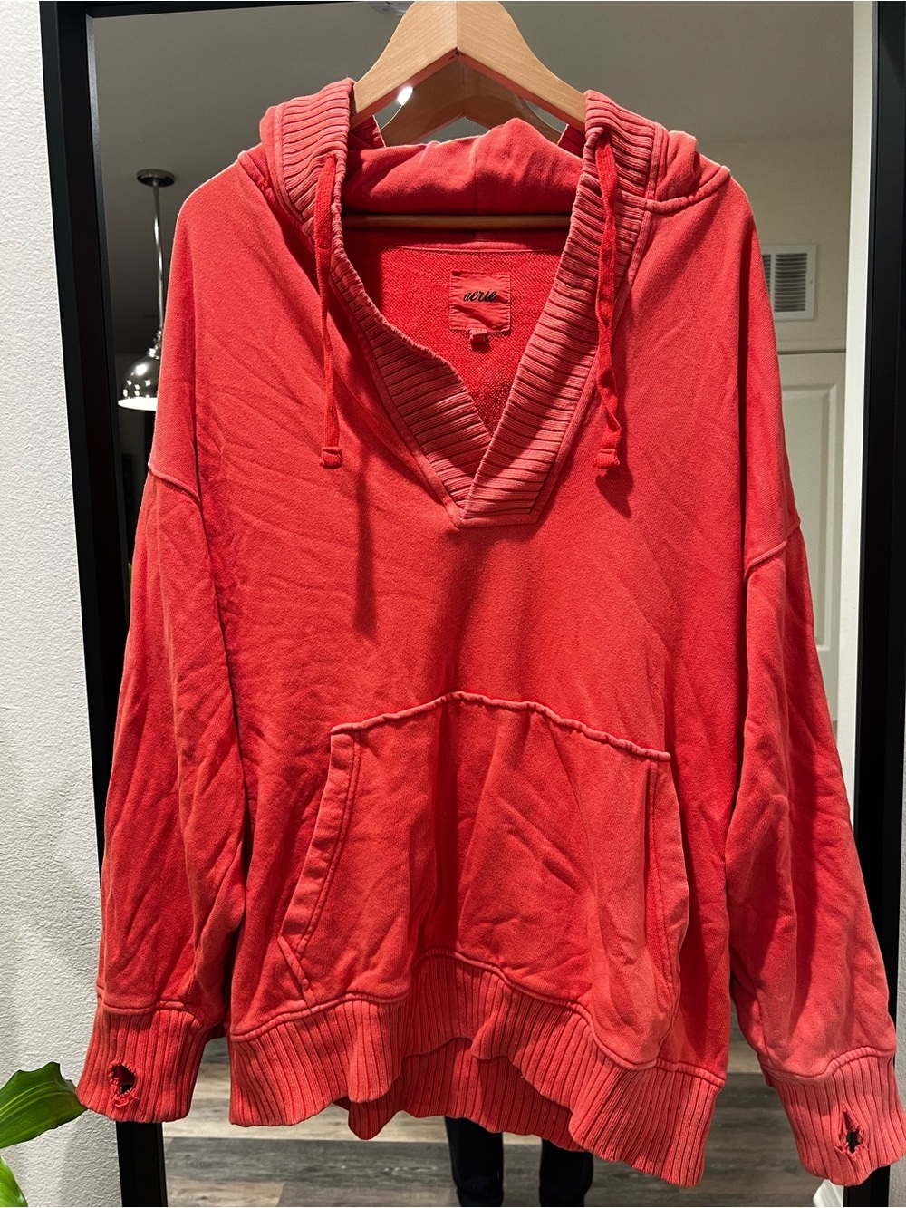 Women’s American Eagle Coral Hooded V-Neck Sweater